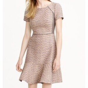 J.Crew Dress Gray Tweed Mixed Metallic Short Sleeve Fit Flare Ruffle